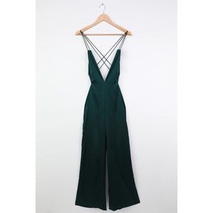Hold that Pose Emerald Green Satin Jumpsuit